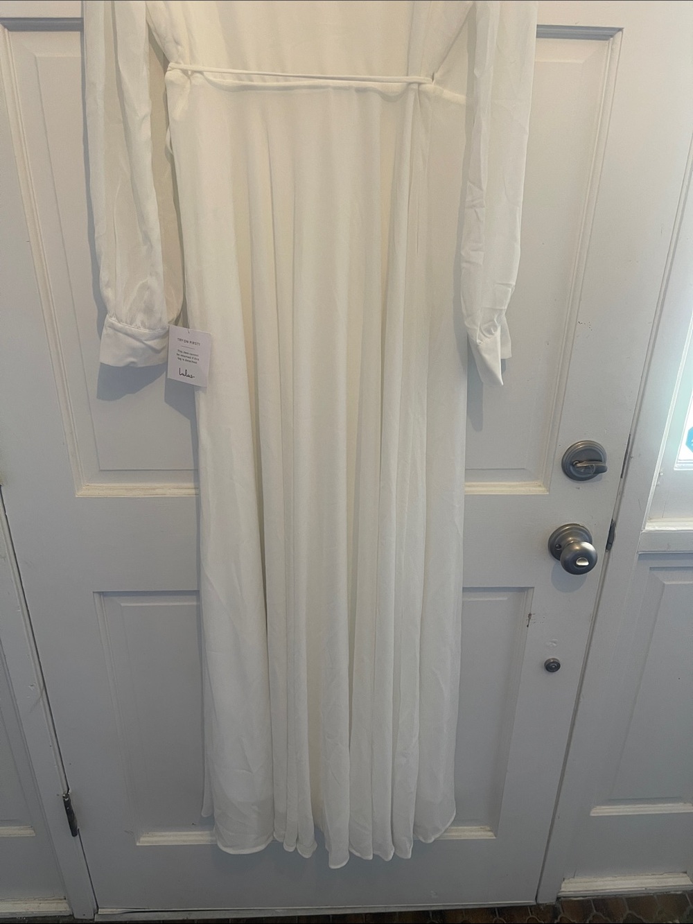 Lulu's Elegant White Wrap Maxi Dress with Long Sleeves - Picture 5 of 5